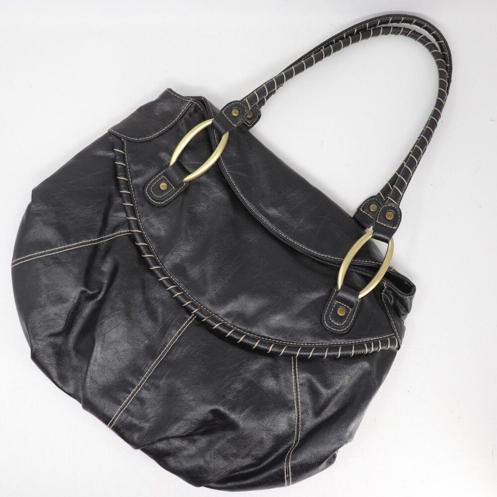 Hillard Hanson Handbag Women M Black Faux Leather Satchel Purse Shoulder Bag